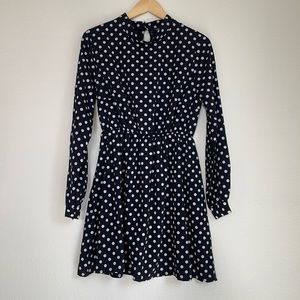 Boohoo Polka Dot Black Long Sleeve Midi Dress Size 10